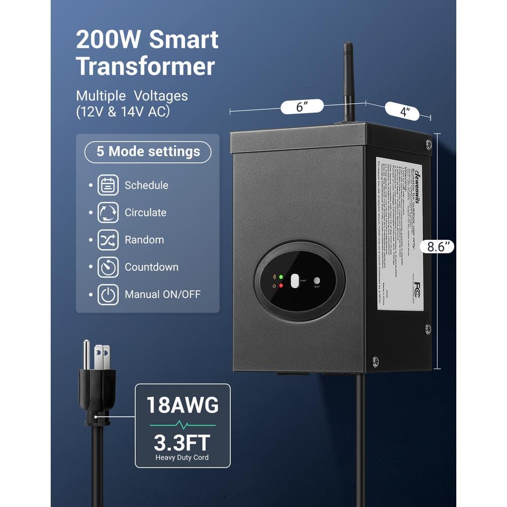 Smart Black Metal 200W Landscape Lighting Transformer