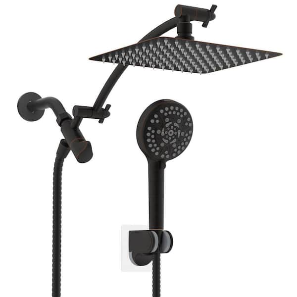 High Pressure 10-Spray 10 in. Wall Mount Dual Fixed and Handheld Shower Head 1.8 GPM in Oil Rubbed Bronze Finish