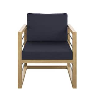 Cushioned Aluminum Outdoor Lounge Chair with Navy Blue Cushions