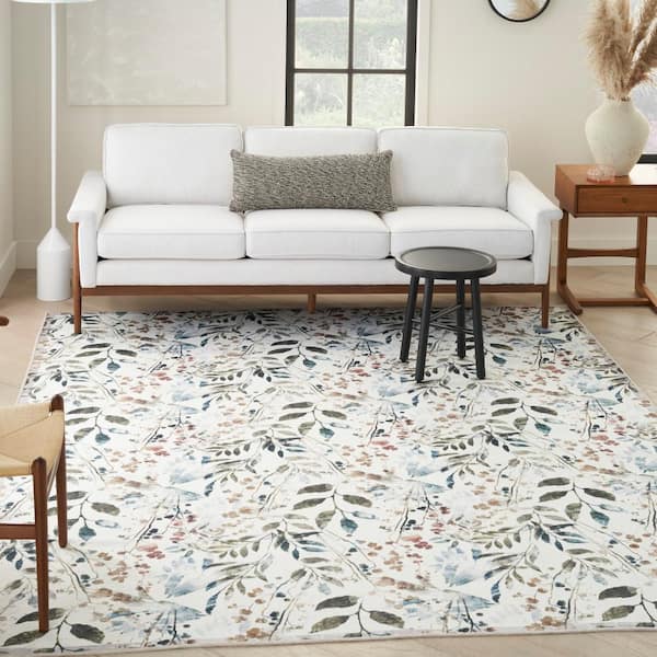 Washables Ivory Multicolor 6 ft. x 9 ft. Botanical Traditional Area Rug