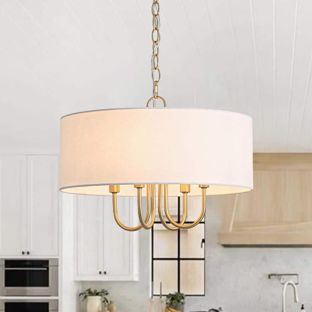 Arlow 4-Light Brushed Gold Modern Candle Chandelier with White Drum Fabric Shade price history on PriceWatchPro