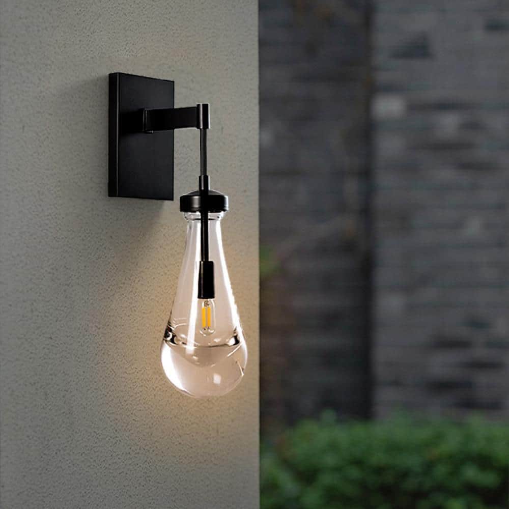 17.7 in. 1-Light Black Wall Sconce, Raindrop Wall Lighting with Hand Blown Solid Glass and Brass Base (2-Sets) price history on PriceWatchPro