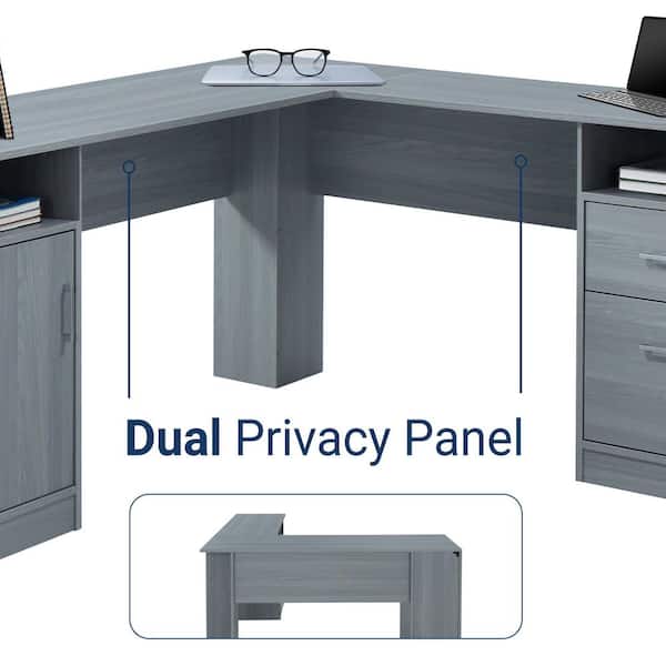 TECHNI MOBILI 60 in. L-Shaped Gray 2 Drawer Computer Desk with