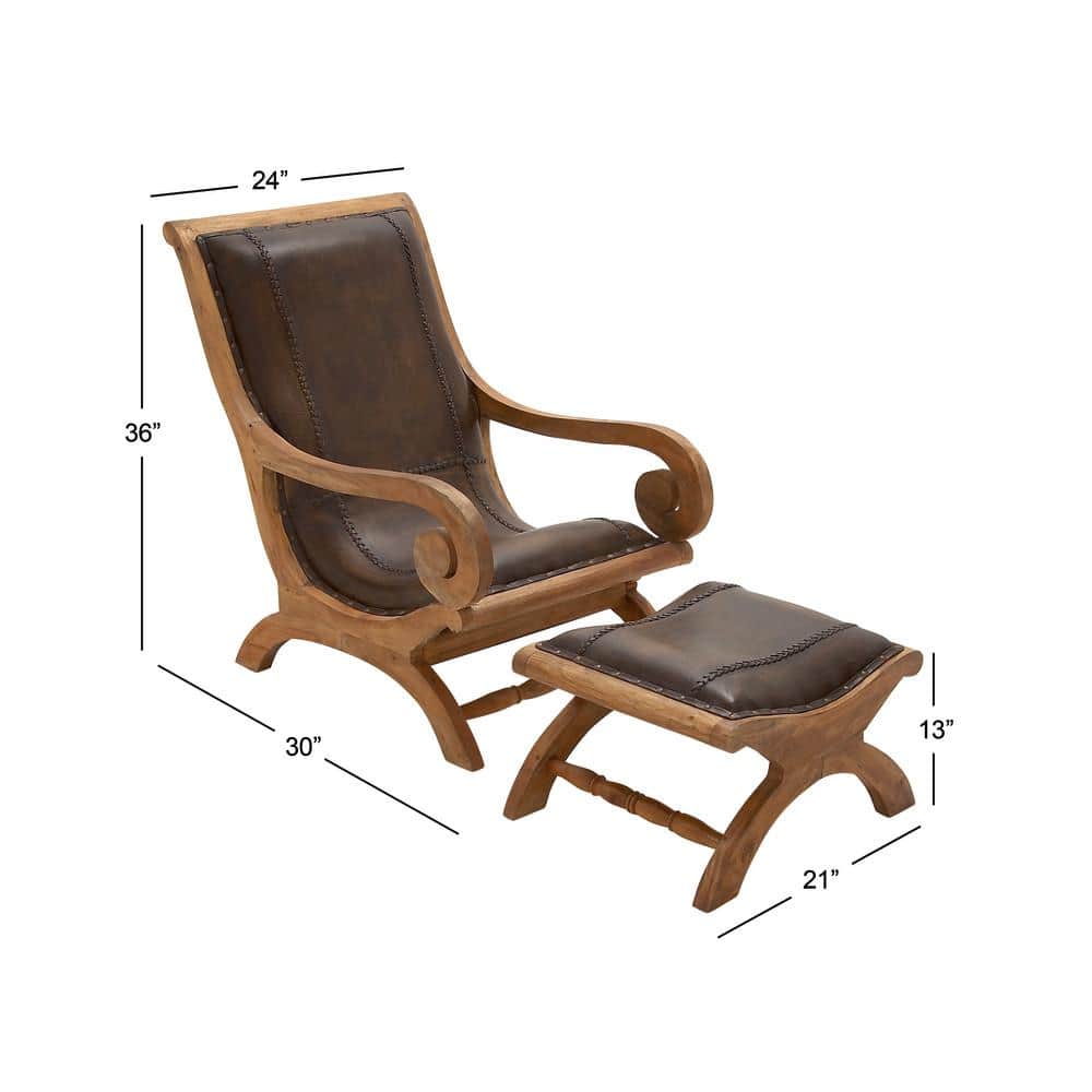 Traditional Dark Brown Leather Accent Chair and Ottoman Set