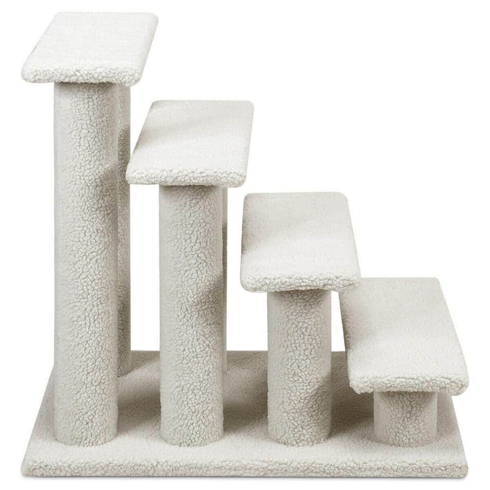 24'' Beige Faux Fleece 4-Step Cat Tree with Scratching Posts