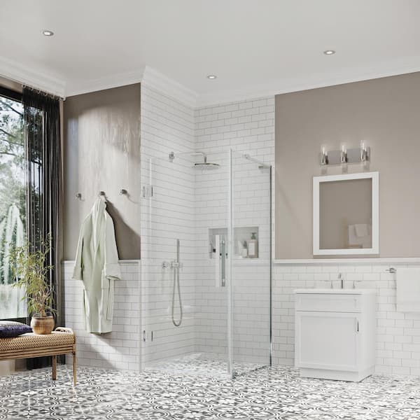 OVE Decors Tampa-Pro 23 7/8 in. W x 72 in. H Rectangular Pivot Frameless Corner Shower Enclosure in Chrome