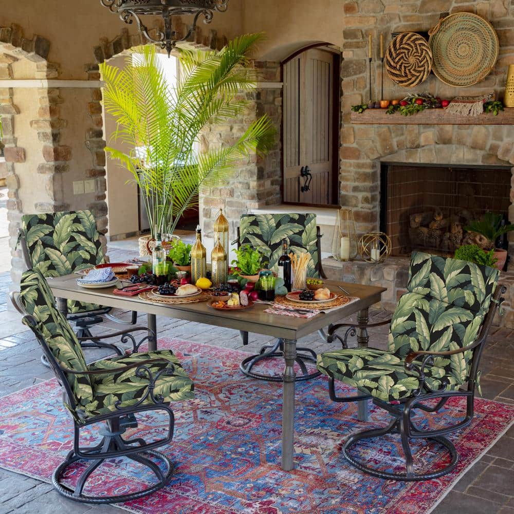 Onyx Cebu Tropical Leaf Pattern Outdoor Dining Chair Cushion