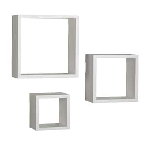9 in. x 9 in., 7 in. x 7 in., 5 in. x 5 in., Square Wood Shelves in White (Set of 3)