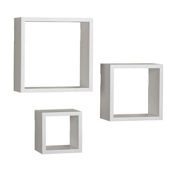 Melannco 9 in. x 9 in., 7 in. x 7 in., 5 in. x 5 in., Square Wood Shelves in White (Set of 3)