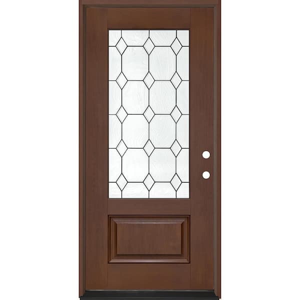 Regency 32 in. x 80 in. 3/4L Marquise Glass LHIS Chestnut Stain Fiberglass Prehung Front Door with 4-9/16 Jamb