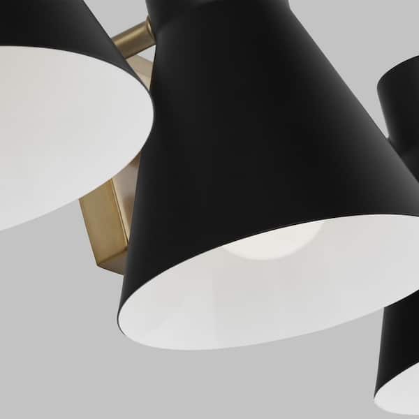 Generation Lighting - Towner 35 in. 4-Light Satin Brass Modern Contemporary Wall Bathroom Vanity Light with Black Metal Shades and LED Bulbs