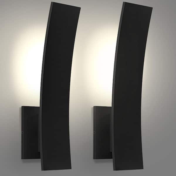 15 in. Curved LED Outdoor Hardwired Wall Sconce, 5CCT, 1000LM, 15W, IP65, Dimmable, Exterior Light Fixture, Black 2 Pack