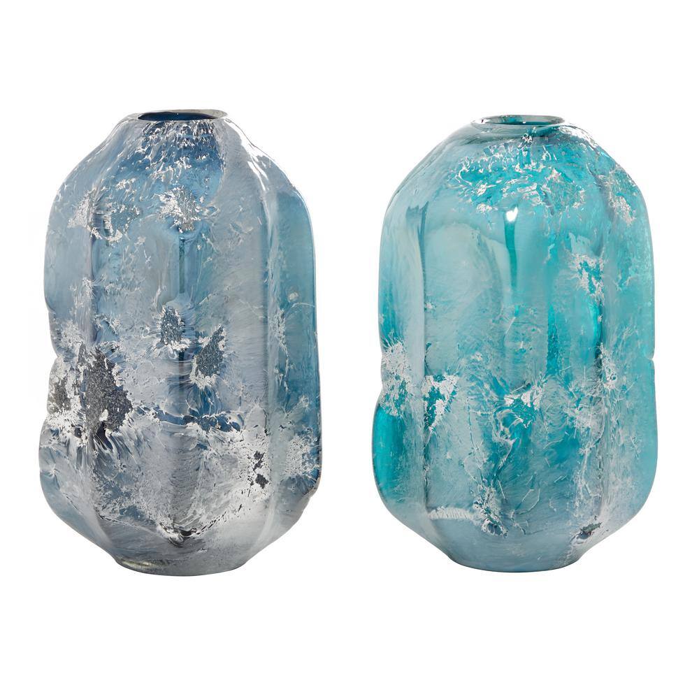 Handmade Blue and Teal Glass Decorative Vases Set