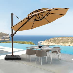 11.5 ft. Double Top Aluminum Cantilever Tilt Patio Umbrella in Tan