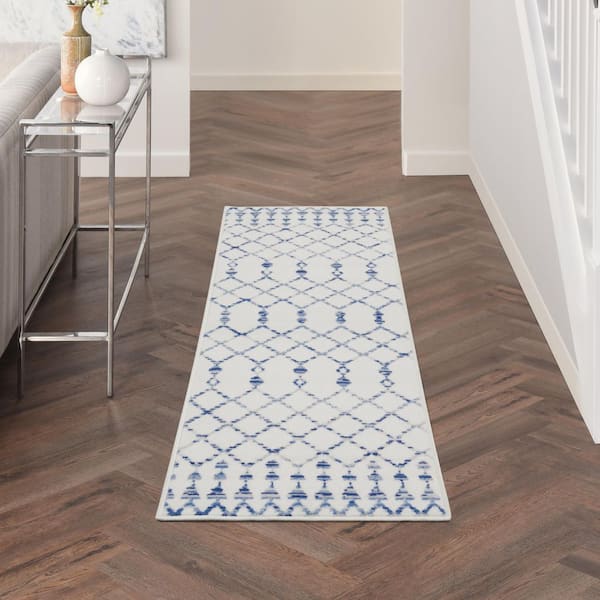 2 ft. x 8 ft. White Geometric Washable Area Rug Runner Rug
