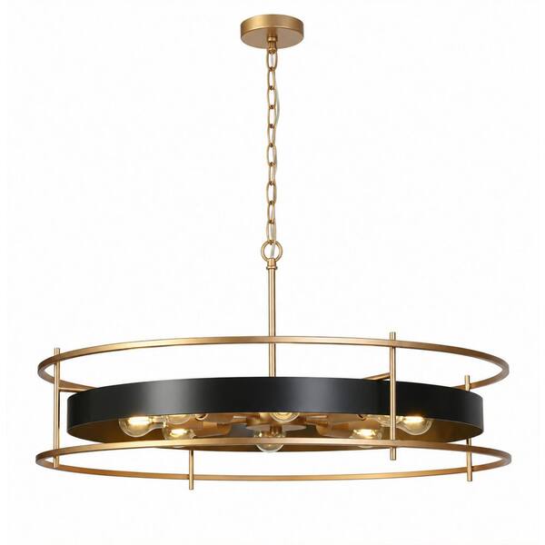 Zevni Modern Farmhouse 31.6 in. W 8-Light Black and Gold