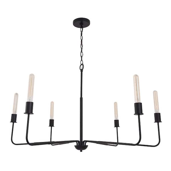 Parrot Uncle Radiant 42 in. 6-Light Black Farmhouse Linear Chandelier Candlestick Ding Room Pendant Light Fixture