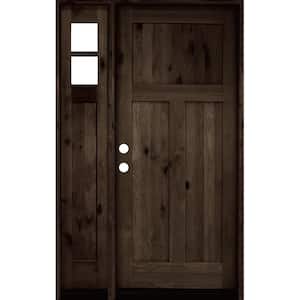 46 in. x 80 in. Knotty Alder 3 Panel Right-Hand/Inswing Clear Glass Black Stain Wood Prehung Front Door w/ Left Sidelite
