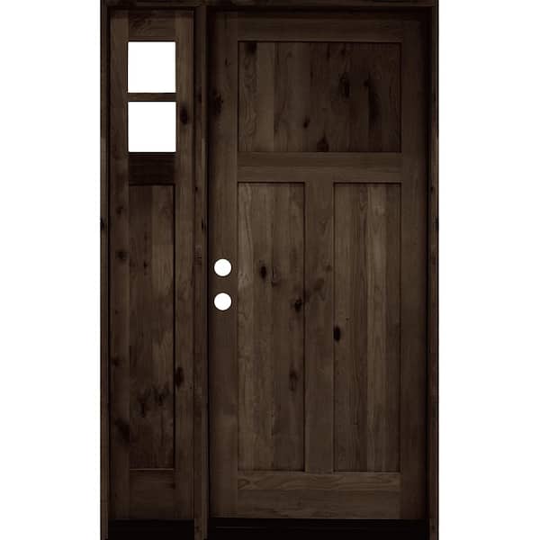 Krosswood Doors 46 in. x 80 in. Knotty Alder 3 Panel Right-Hand/Inswing Clear Glass Black Stain Wood Prehung Front Door w/ Left Sidelite