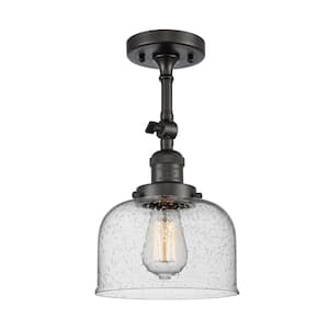 Franklin Restoration Bell 8 in. 1-Light Oil Rubbed Bronze Semi-Flush Mount with Seedy Glass Shade
