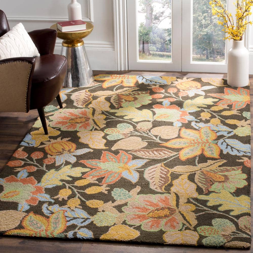 Handmade Tufted Black Wool Area Rug 95"x8"