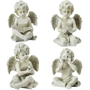Set of 4 Gray Cherub Angel Outdoor Garden Statues 6.5 in.