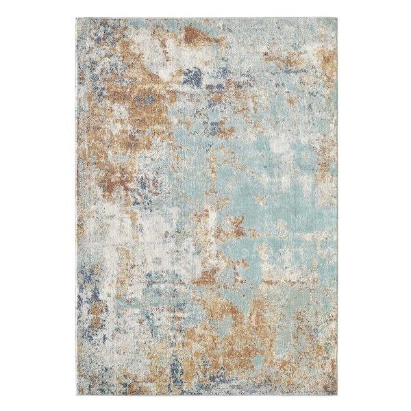 LUXE WEAVERS Kingsbury Collection Aqua 4x5 Contemporary Abstract Polypropylene Area Rug