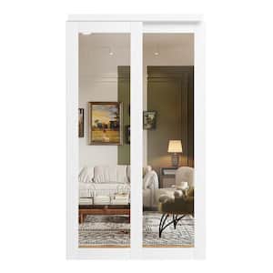 48 in. x 80 in. White MDF Sliding Door with Double Mirrored 1 Panel Glass, All Hardware