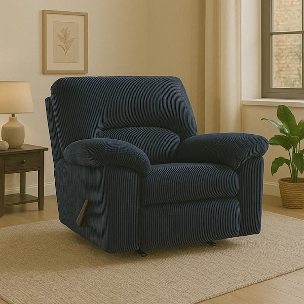 Simy Navy Blue Polyester Rocker Recliner Chair with Pillow Top