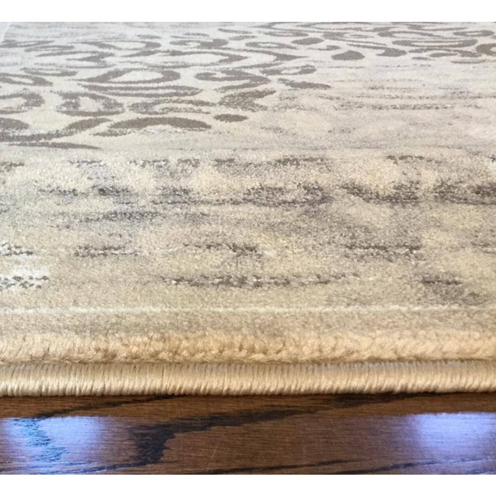 Beige Abstract Damask 7'10" x 10'6" Easy-Care Synthetic Area Rug