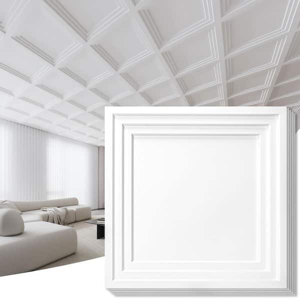 White 2 ft. x 2 ft. Decorative Drop In Ceiling Tile, Modern Ceiling Panel for Suspended Grid (48 sq. ft. /case)