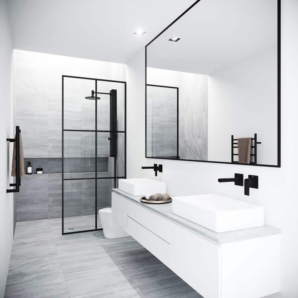 Ventana 34" W x 74" H Matte Black Framed Shower Screen