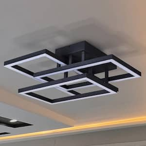 Radium 28 in. 72-Watt Black ETL Certified Integrated LED Semi Flush Mount with 3 LED Rectangles