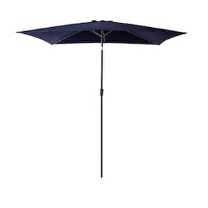 6-1/2 ft. x 10 ft. Rectangular Aluminum Market Tilt Patio Umbrella for Outdoor in Navy Blue Solution Dyed Polyester