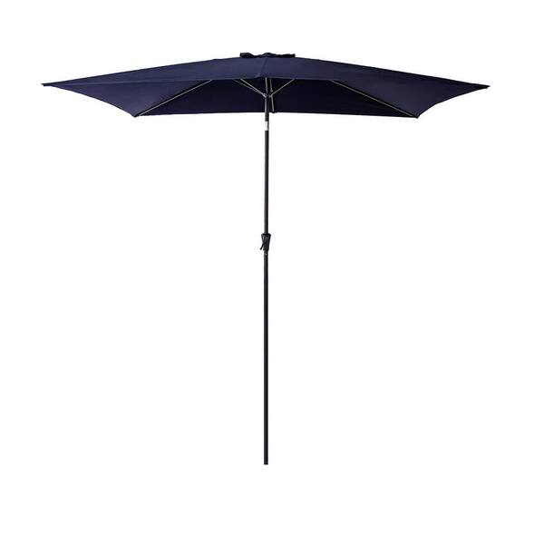 FLAME&SHADE 6-1/2 ft. x 10 ft. Rectangular Aluminum Market Tilt Patio Umbrella for Outdoor in Navy Blue Solution Dyed Polyester
