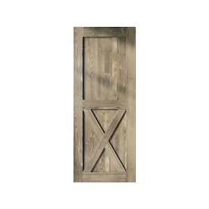 36 in. x 84 in. X-Frame Classic Gray Solid Natural Pine Wood Panel Interior Sliding Barn Door Slab with Frame