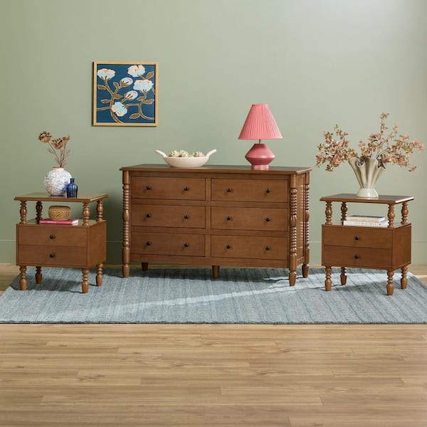 Modern Farmhouse Easy Assembly 3-Piece Solid Wood Dark Brown 2-drawer 22 in. Nightstands and 6-drawer 54 in. Dresser Set
