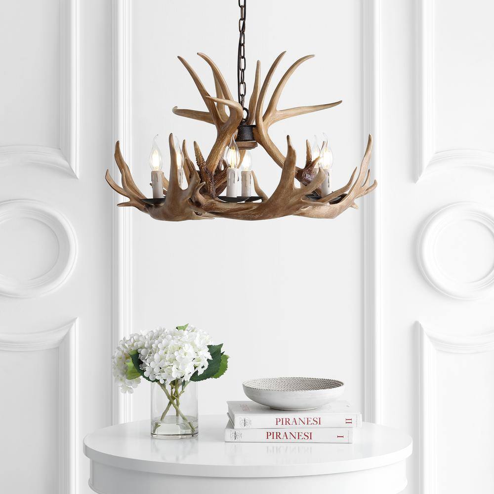 Nelle Adjustable 28.5" Brown Resin Antler 6-Light Chandelier