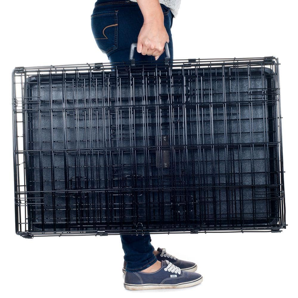 Extra Large Black Foldable Double Door Dog Crate with Divider