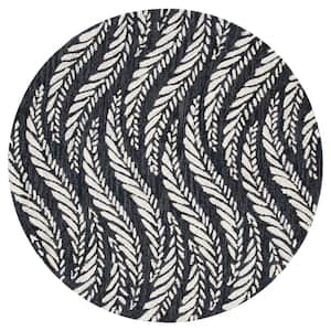 Micro-Loop Charcoal/Ivory 5 ft. x 5 ft. Floral Striped Round Area Rug