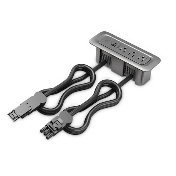 Legrand Wiremold ModPower Magnesium 3-Outlet Middle Unit Integrated Recessed Power Strip with USB A/C with 3 Ft. Cord