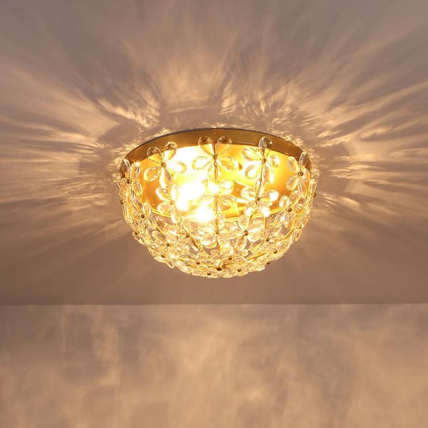 Ccrystal 3-Light 16.5 in.W Gold Flush Mount Mid-Century Baroque Murano Glass Chandelier for Living Room