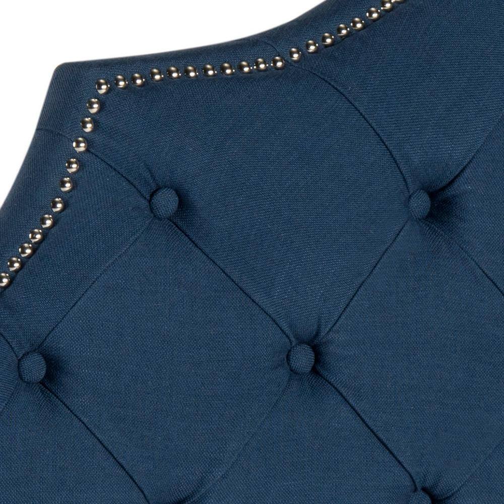 Steel Blue Tufted King Headboard with Nailhead Trim