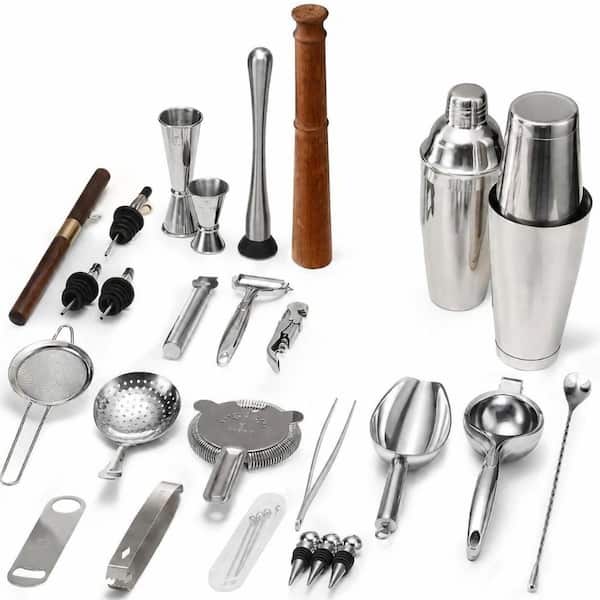 33-Piece Professional Bartender Kit with Weighted Boston Shaker Mixing Glass Ice Scoop and Metal Citrus