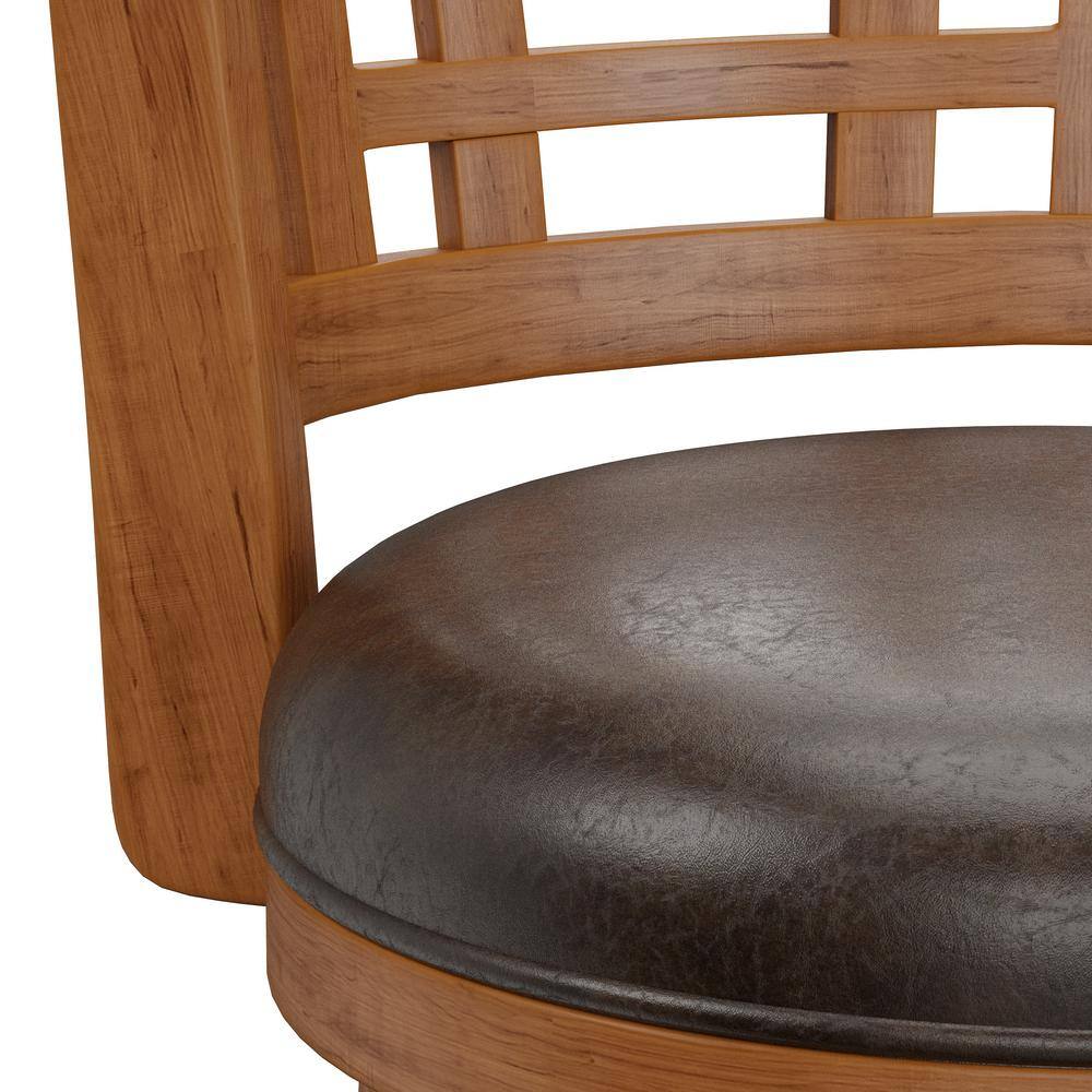 Fairfox Oak Swivel Counter Stool with Brown Faux Leather Seat