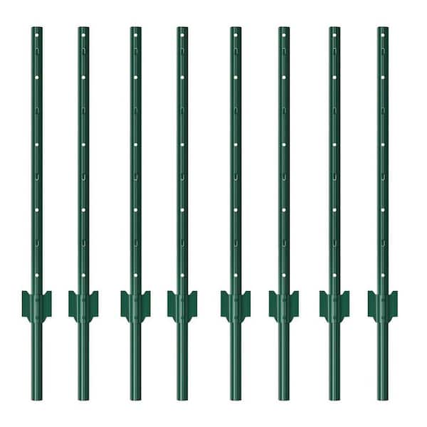 1-1/4 in. x 3/4 in. x 3 ft. 14-Gauge Green Steel U-Fence Post with Anchor Plate (8 Pack)