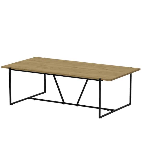 FUFU&GAGA 94.4 in. Width Rectangle Wooden Grain & Black Color Wooden Computer Desk, Writing Desk, Home Office without Drawer