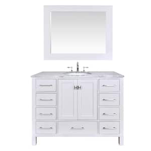 Malibu 48 in. Vanity in Pure White with Marble Vanity Top in Carrara with Mirror