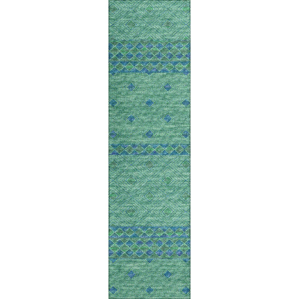 Yuma Green 2 ft. 3 in. x 7 ft. 6 in. Geometric Indoor/Outdoor Washable Area