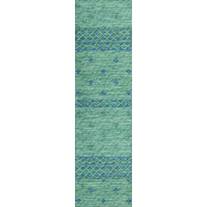 Yuma Green 2 ft. 3 in. x 7 ft. 6 in. Geometric Indoor/Outdoor Washable Area Rug